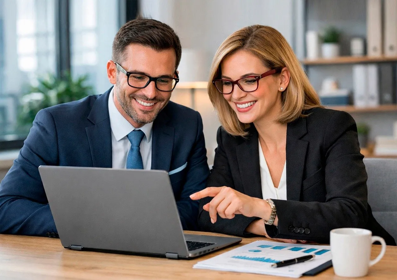 Equipo ejecutivo revisando objetivos en una reunión